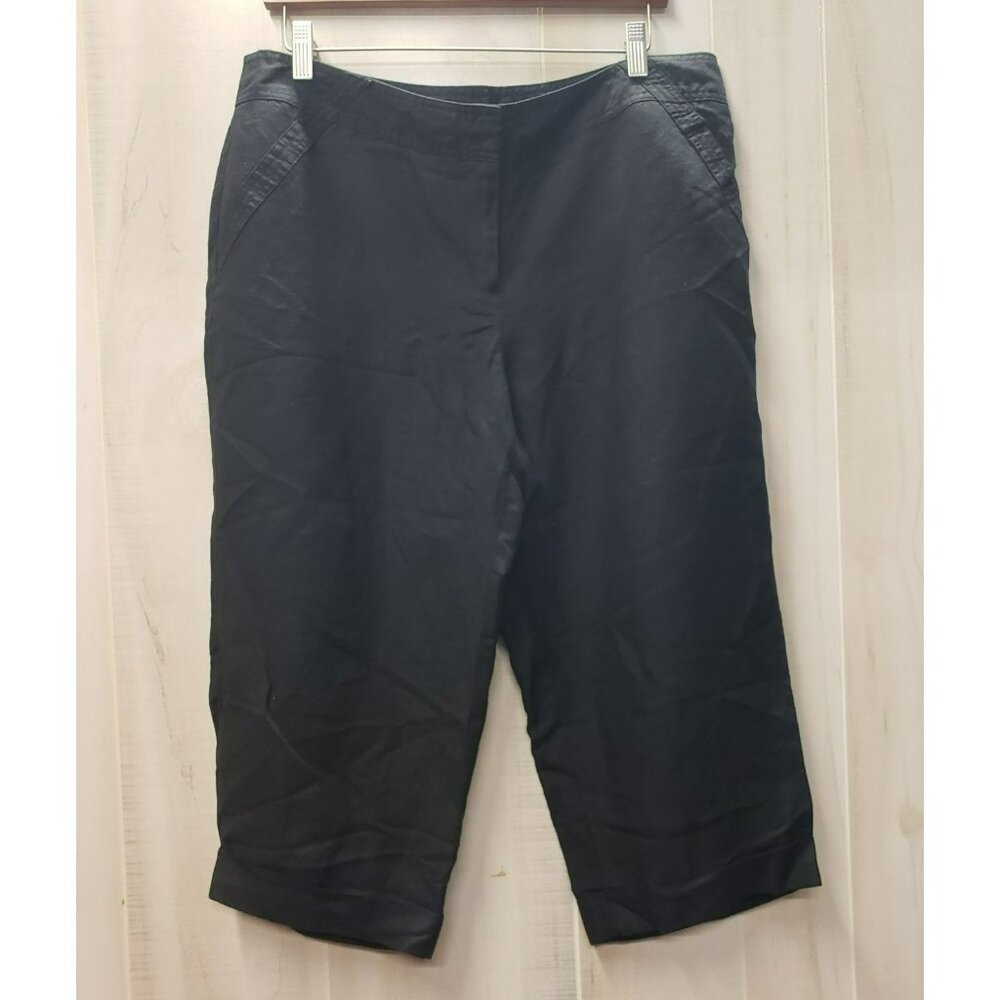 Chicos Black Linen-Blend Women's Pants, Size 2 12, Wide Leg Cropped, 19" inseam